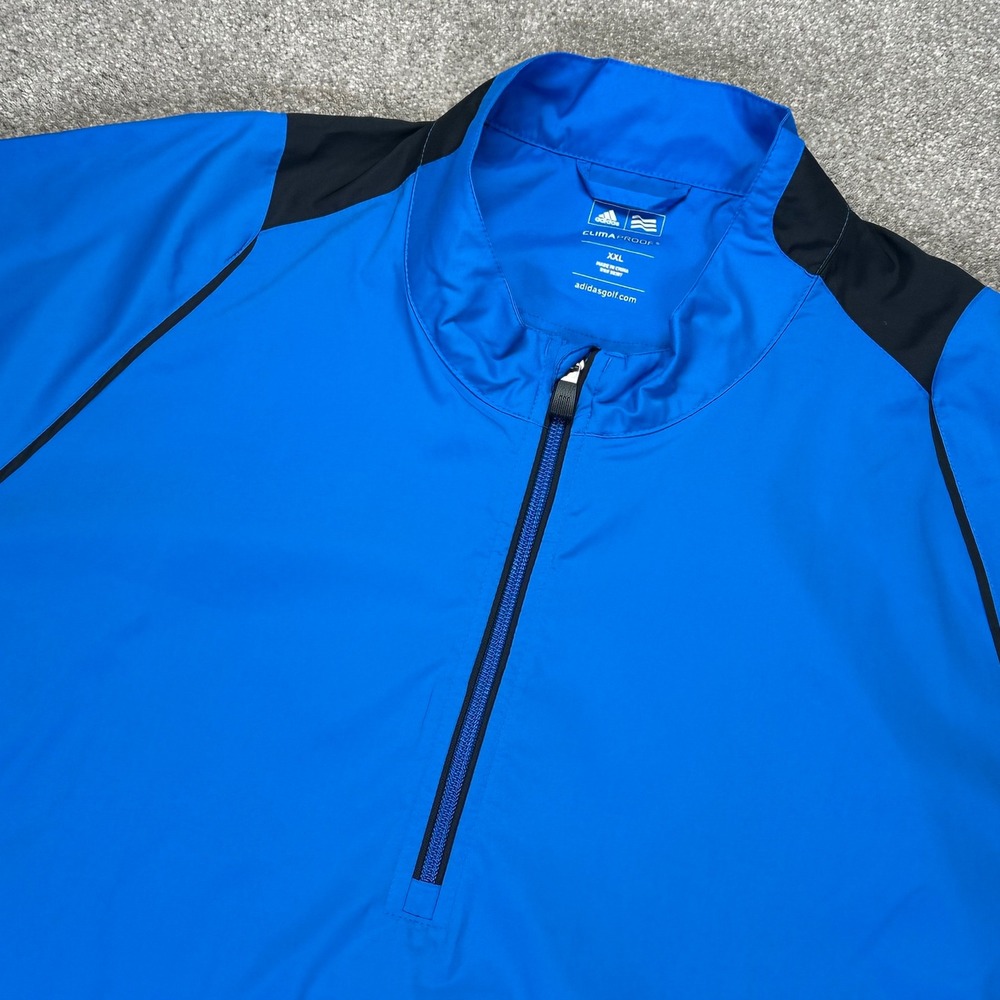 Adidas Mens XXL Windbreaker Pullover Blue ClimaProof Short Sleeve Golf Sporty